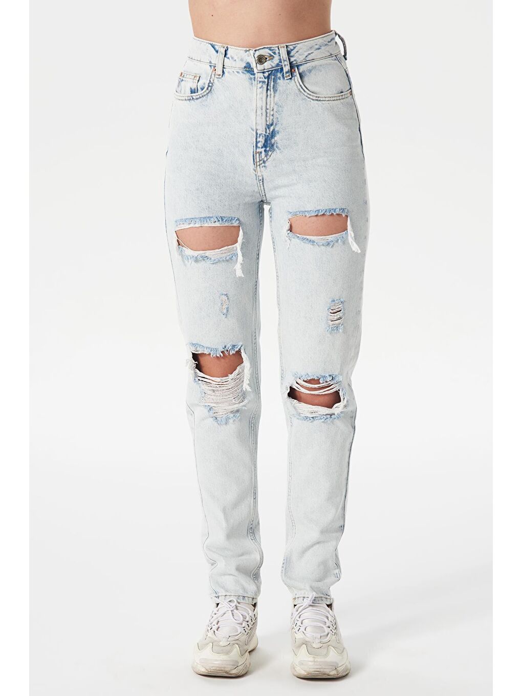 CROSS JEANS Mavi Ariana Açık Mavi Yüksek Bel Yıpratmalı Mom Fit Fermuarlı Jean Pantolon C 4525-068 - 1