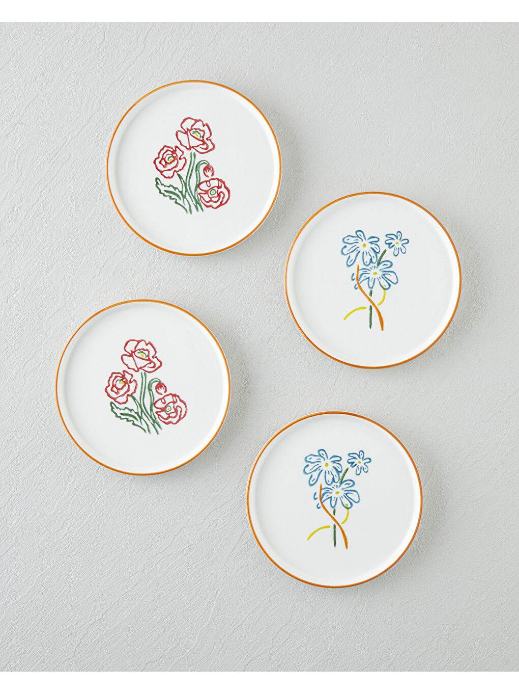 Beyaz Roselle Seramik 4'lü Pasta Seti 16 cm Renkli-1