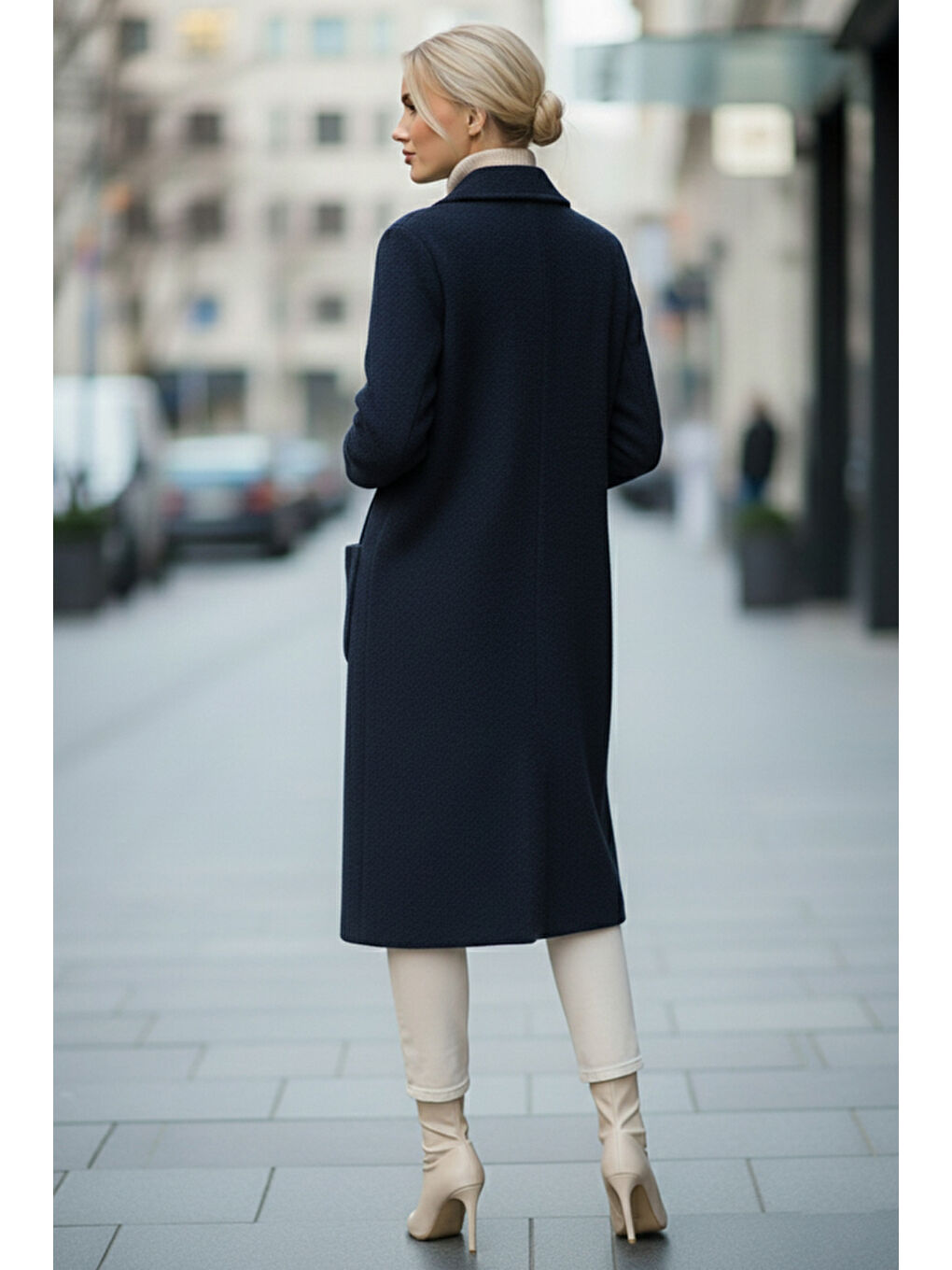 İtalyan Lacivert Şal Yaka Uzun Kol Cepli İnce Kırçıllı Casual Kaşe Oversize Dokuma Ceket 105 65-3