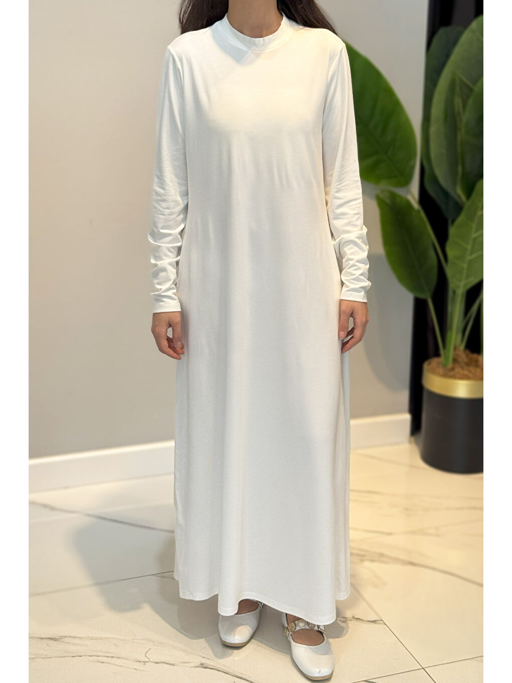 Basic Uzun Kol Elbise 2059 Ekru