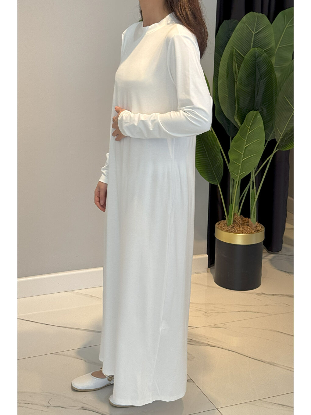 Basic Uzun Kol Elbise 2059 Ekru-1