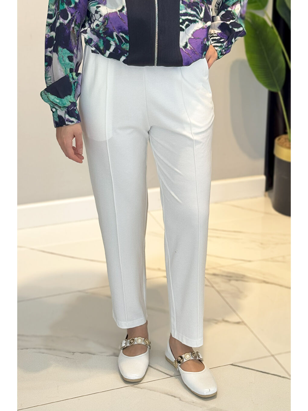 Basic Düz Paça Pantolon 4043 Ekru-2