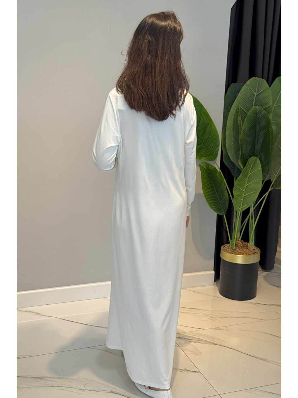 Basic Uzun Kol Elbise 2059 Ekru-2