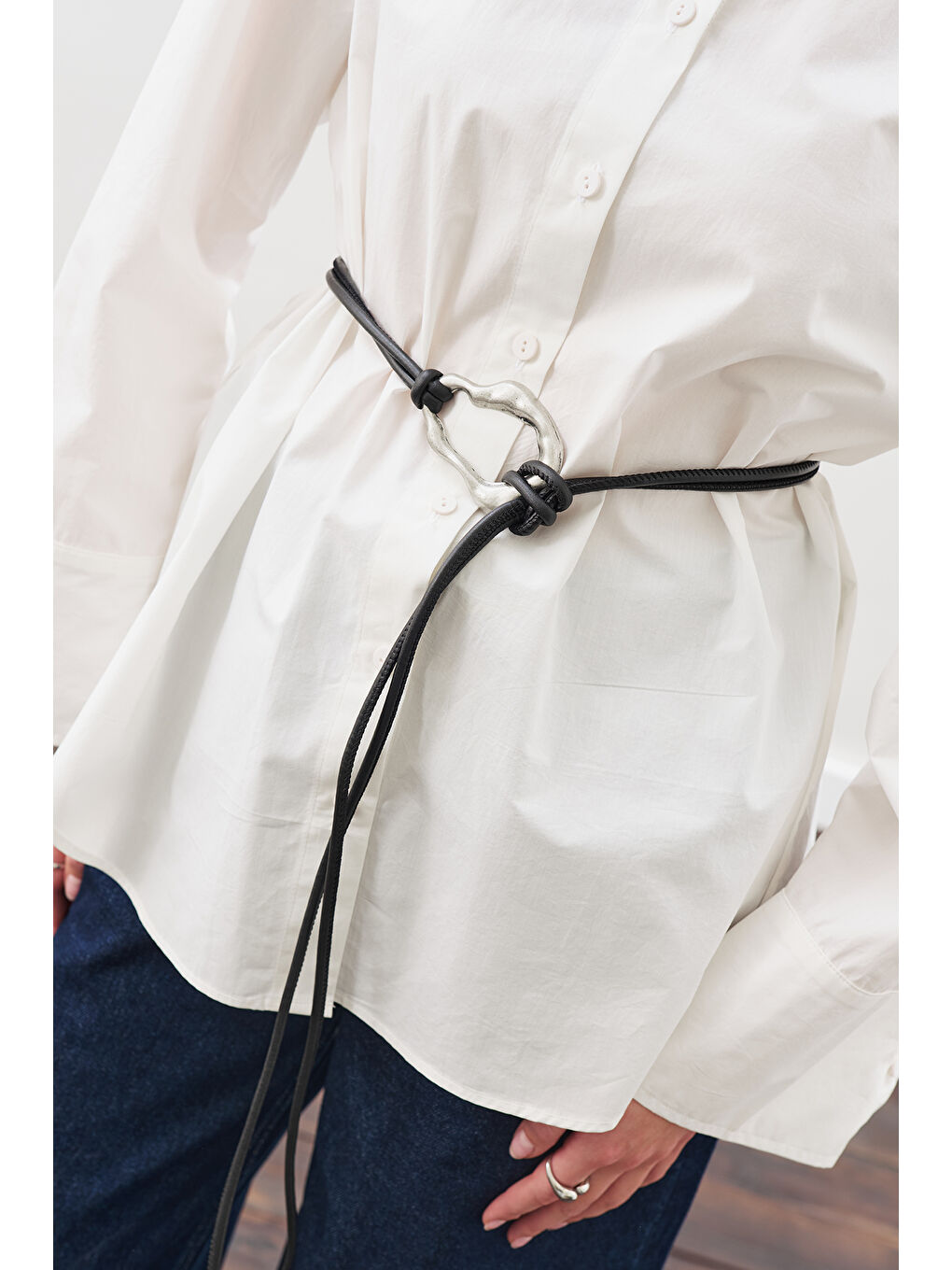 Geniş Tokalı Kordon Kemer Siyah-1