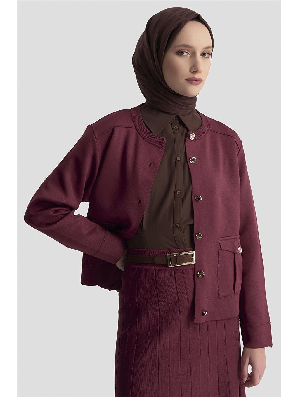 Hırka Etek Triko Takım 25Ktd6120 Bordo-2