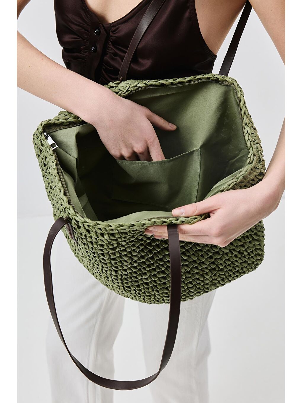 Hasır Omuz Çantası Y9204 Yeşil-2