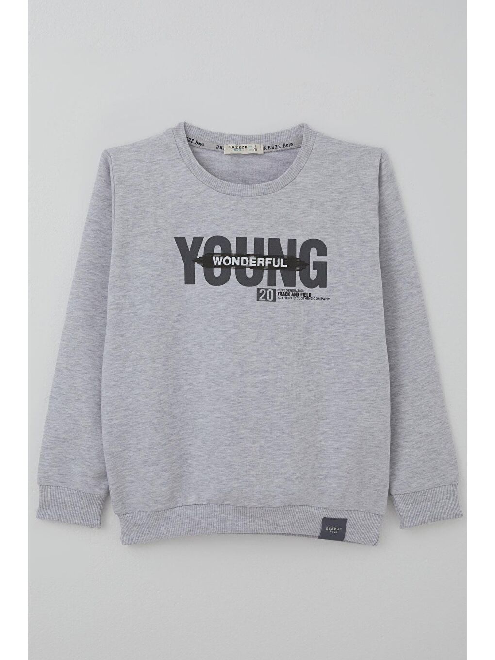 Erkek Çocuk Sweatshirt Yazı Baskılı Açık Gri Melanj (8-14 Yaş)-2