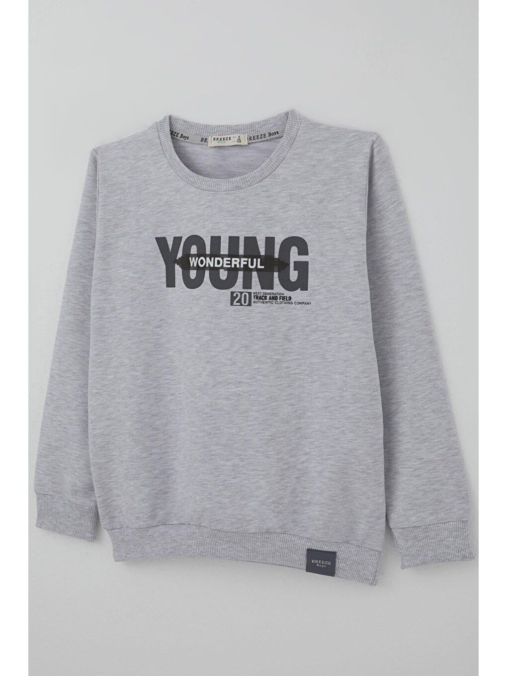 Erkek Çocuk Sweatshirt Yazı Baskılı Açık Gri Melanj (8-14 Yaş)-4