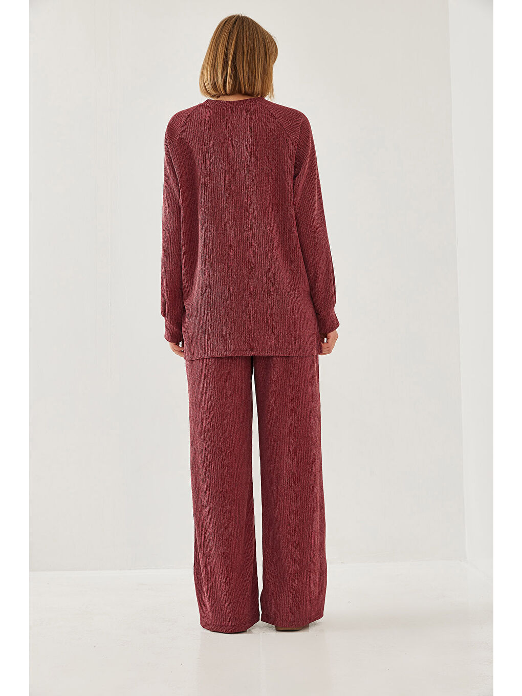 Bordo Kadın Beli Lastikli İkili Alt Üst Takım-3