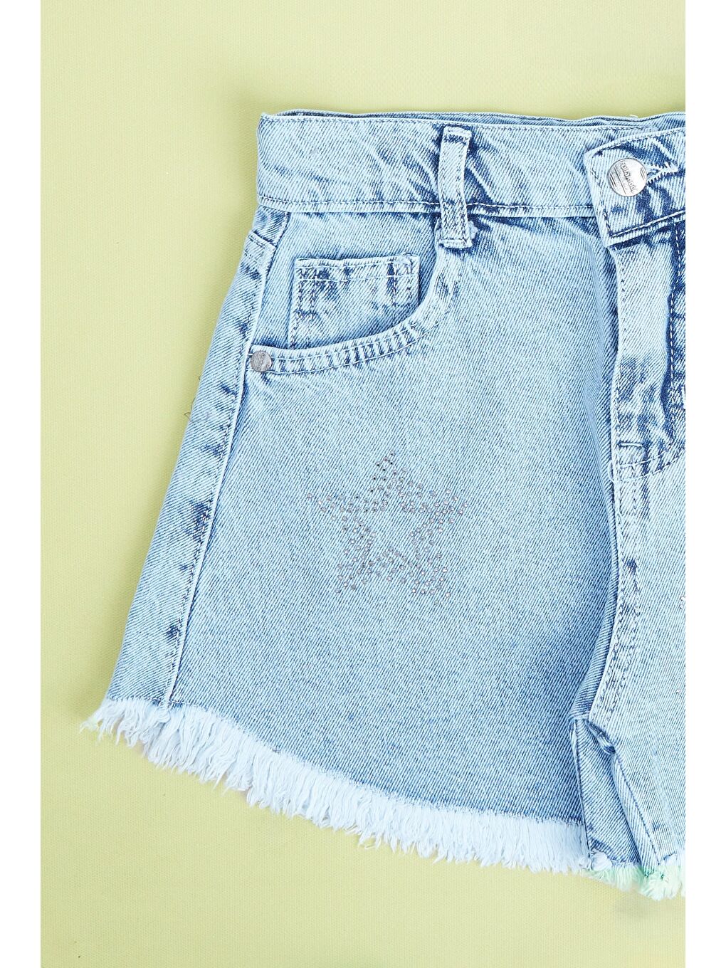 Mavi Yıldız Taşlı Püsküllü Kız Çocuk Şort-3