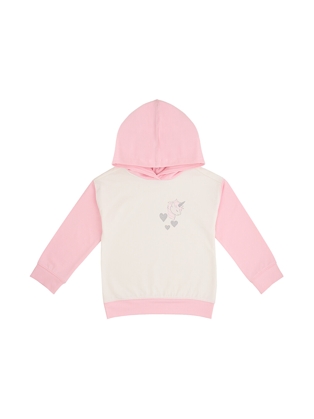 Desenli Modal Elastan Oversıze Kapüşonlu Sweatshırt 2-6 Yaş Pembe-2