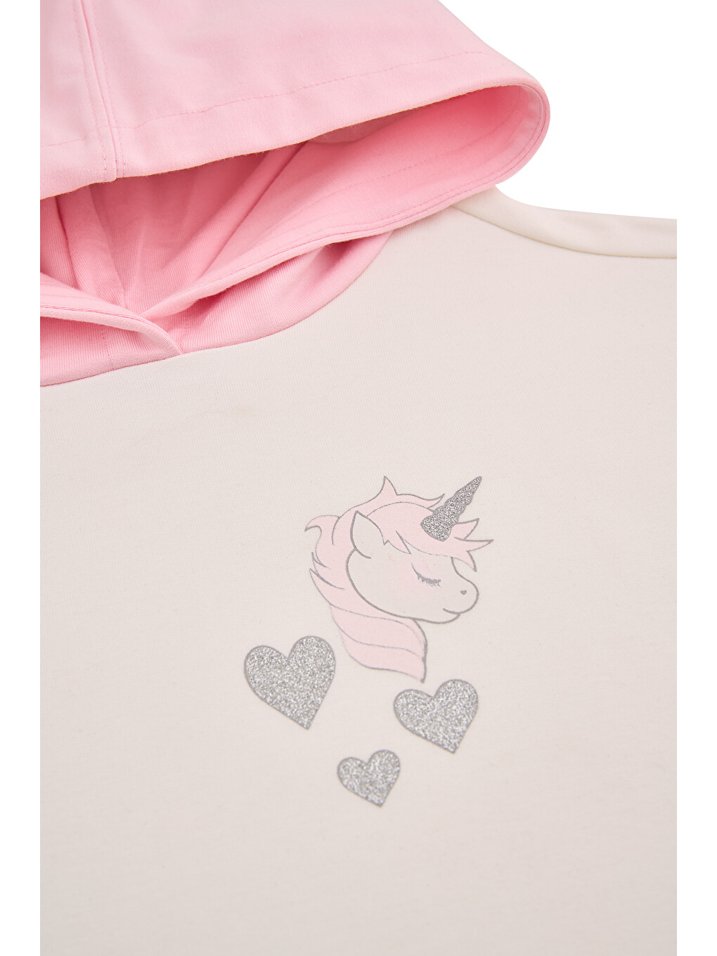 Desenli Modal Elastan Oversıze Kapüşonlu Sweatshırt 2-6 Yaş Pembe-4