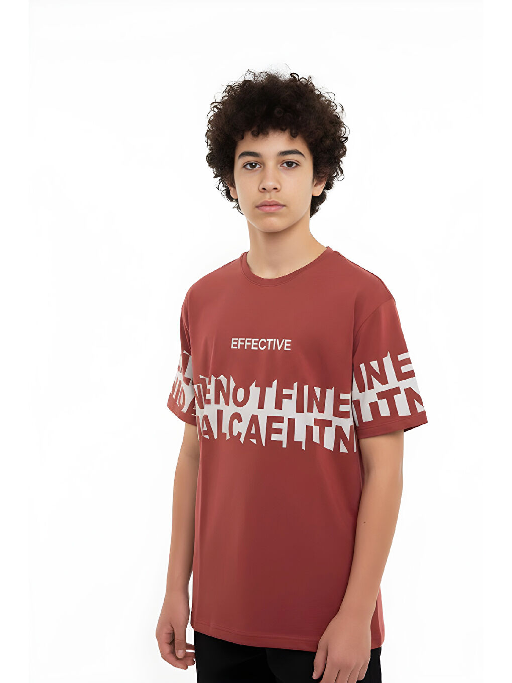 Kahverengi Erkek Çocuk T-Shirt--Geniş Kalıp-Yazı Baskılı-12-16 Yaş 12527-1