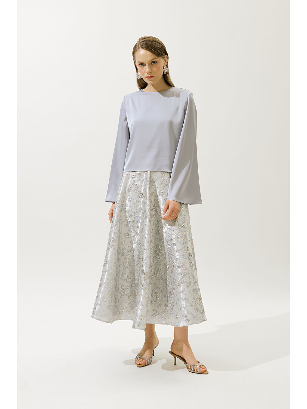 Saten Geniş Kol Bluz Lila-3