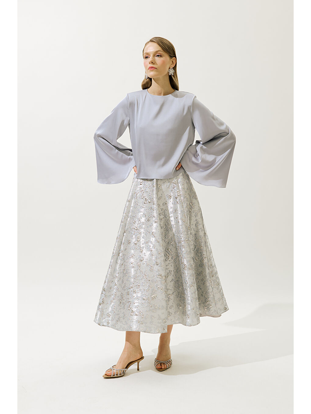 Saten Geniş Kol Bluz Lila-4