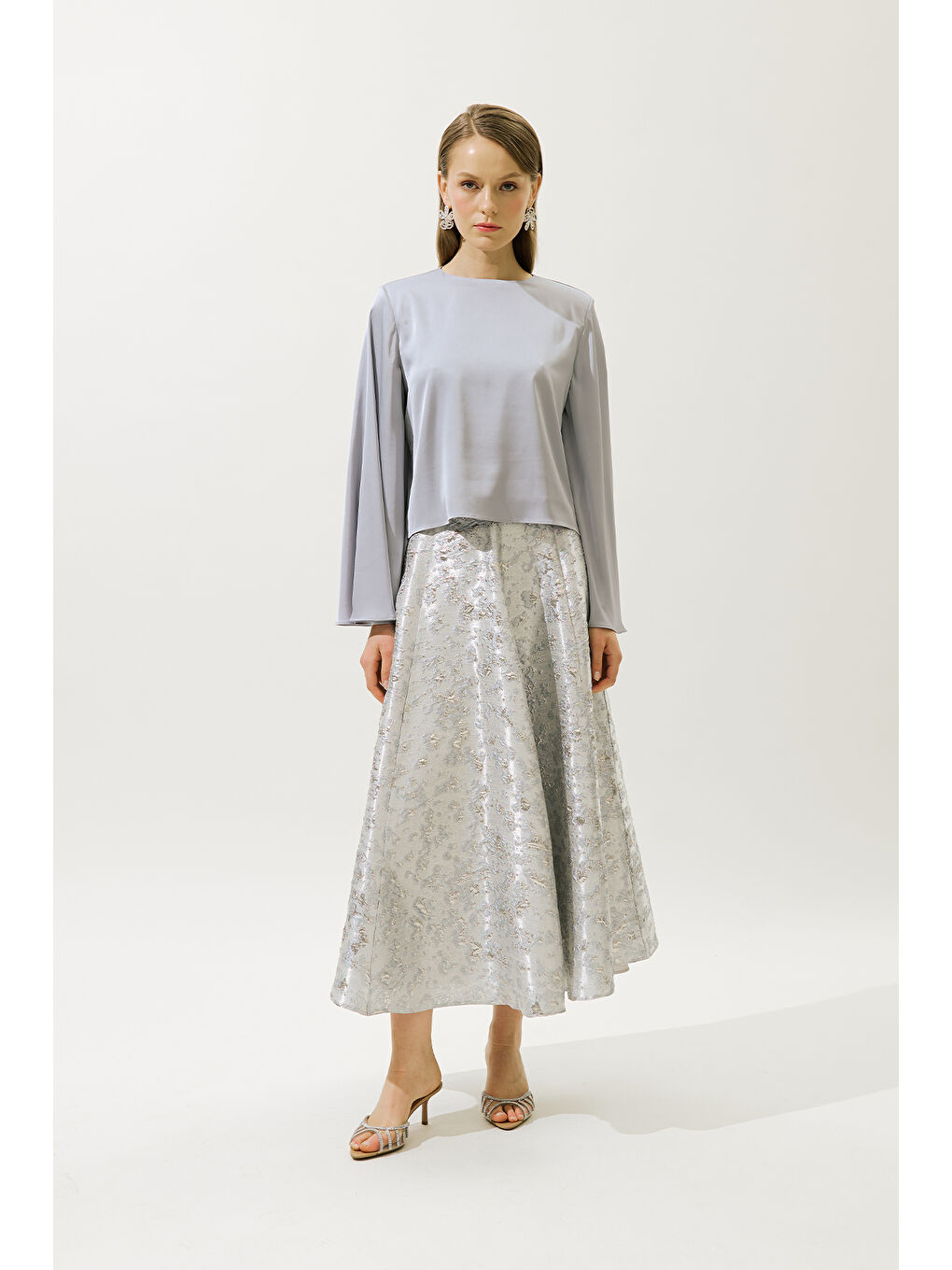 Saten Geniş Kol Bluz Lila-5