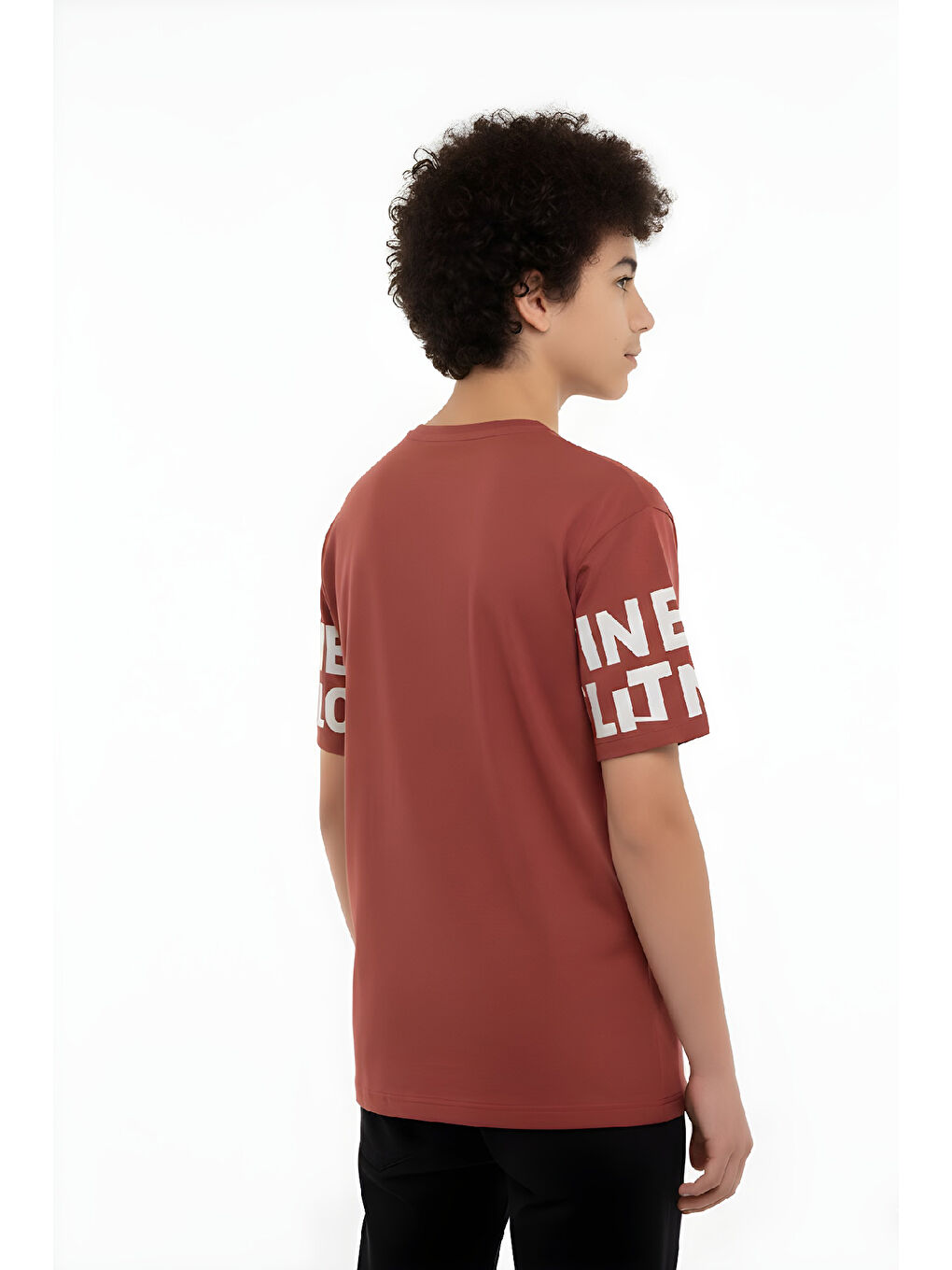 Kahverengi Erkek Çocuk T-Shirt--Geniş Kalıp-Yazı Baskılı-12-16 Yaş 12527-2