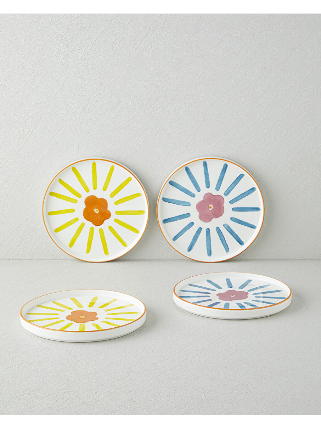 Beyaz Sunflowers Seramik 4'lü Pasta Seti 20 cm Renkli