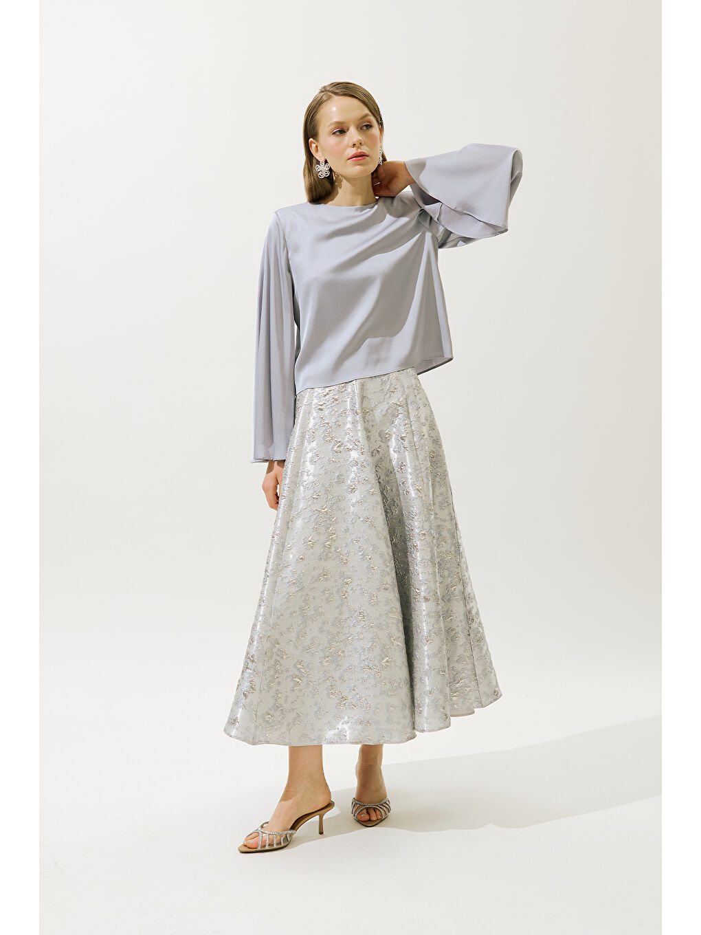 Saten Geniş Kol Bluz Lila-6