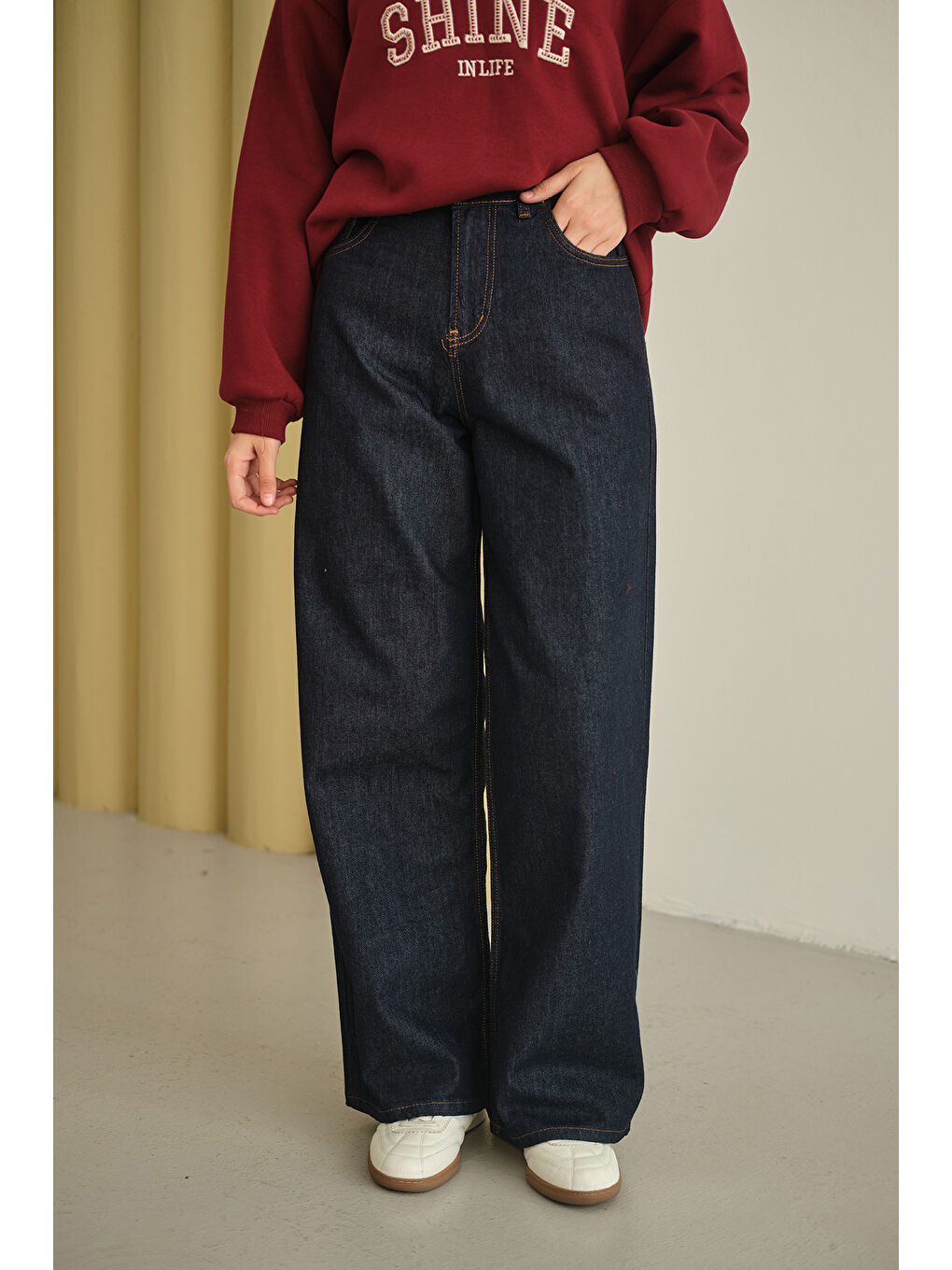 Kadın Bol Paça Palazzo Pantolon Lacivert-1