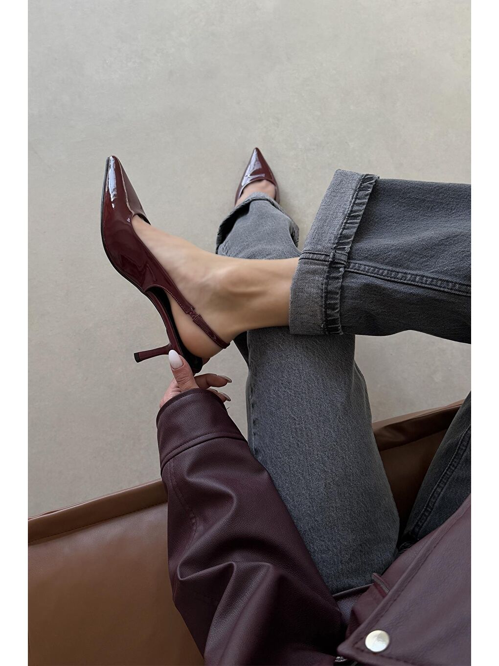 Raye Kadın Topuklu Rugan Ayakkabı Bordo-2