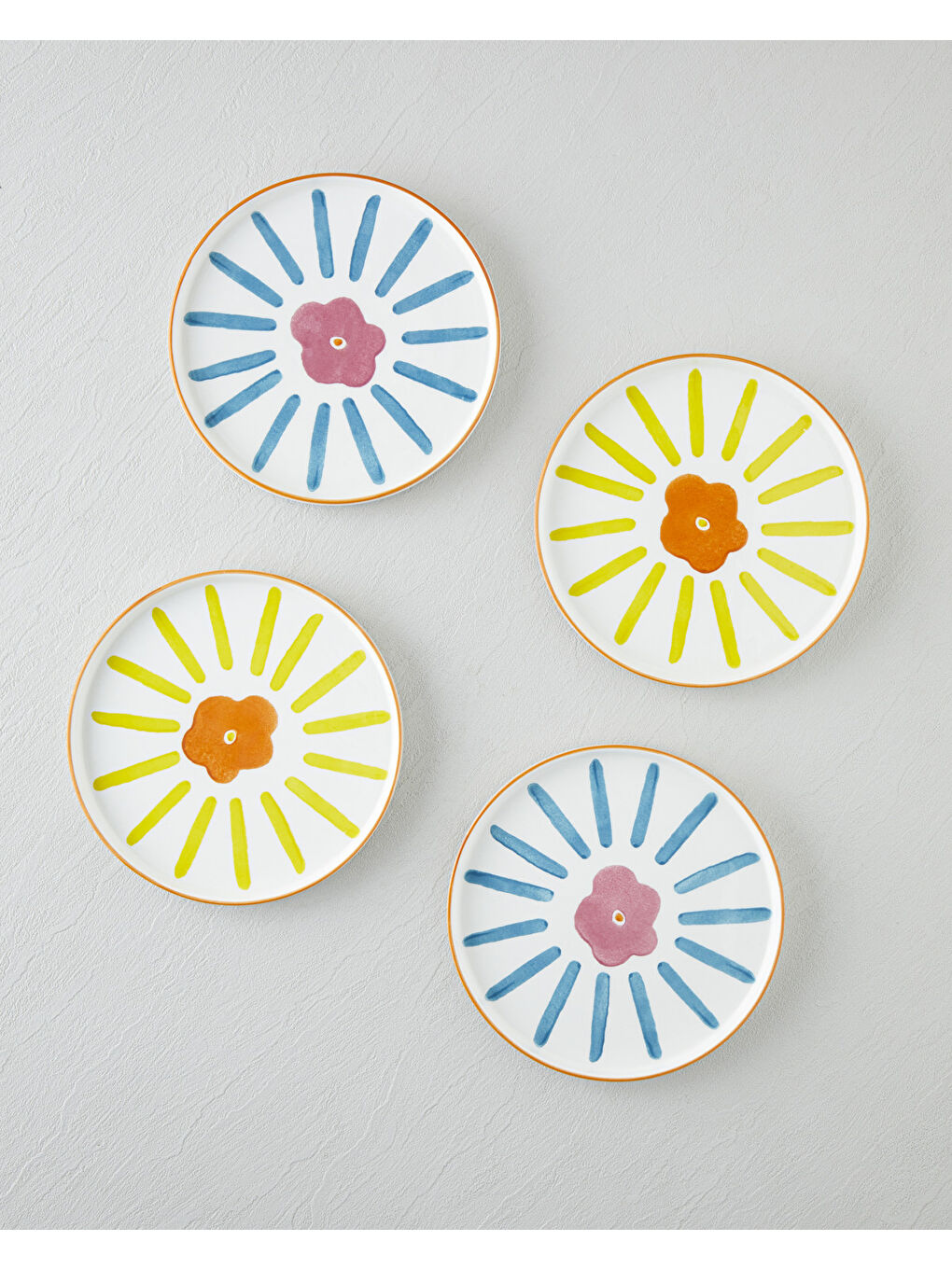 Beyaz Sunflowers Seramik 4'lü Pasta Seti 20 cm Renkli-1