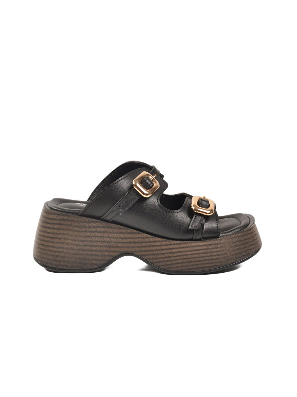 Siyah Çift Bantlı Kadın Topuklu Terlik 322183 Z-1