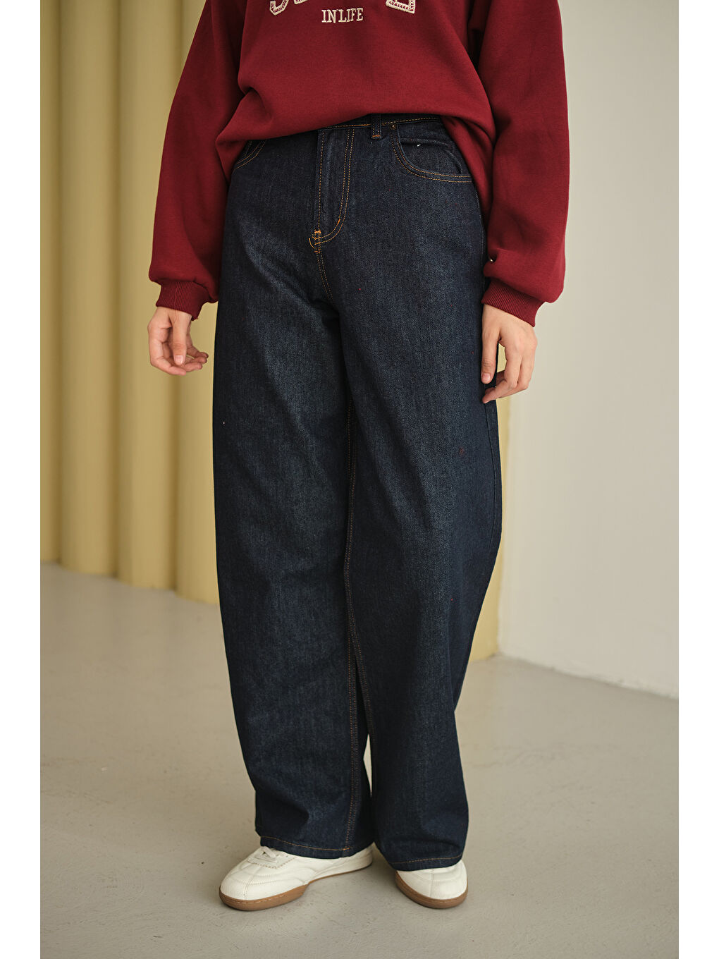 Kadın Bol Paça Palazzo Pantolon Lacivert-3