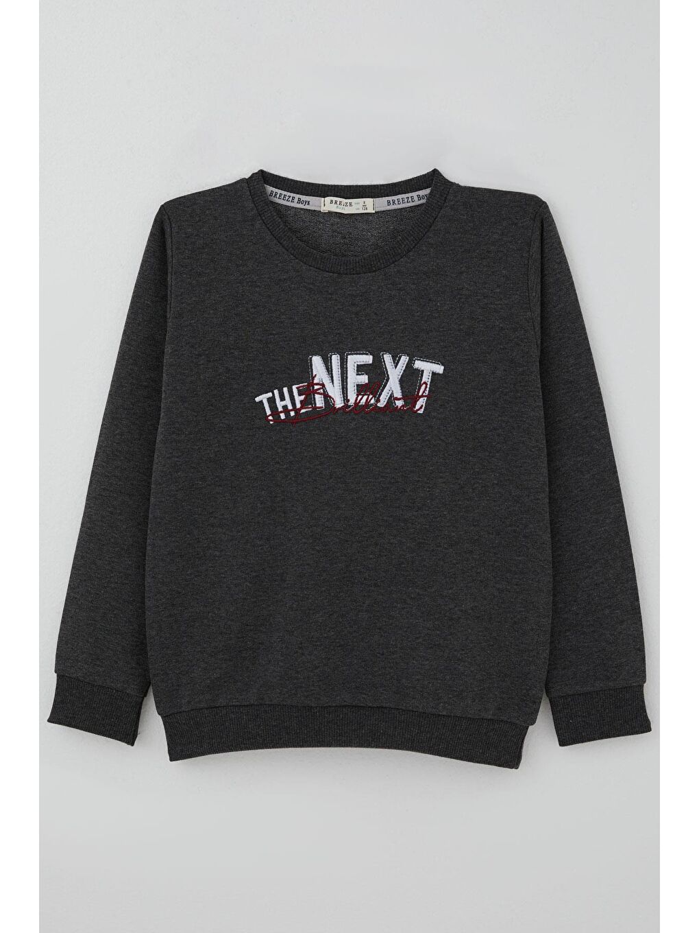 Erkek Çocuk Sweatshirt Yazı Nakış Baskılı Koyu Gri Melanj (5-10 Yaş)