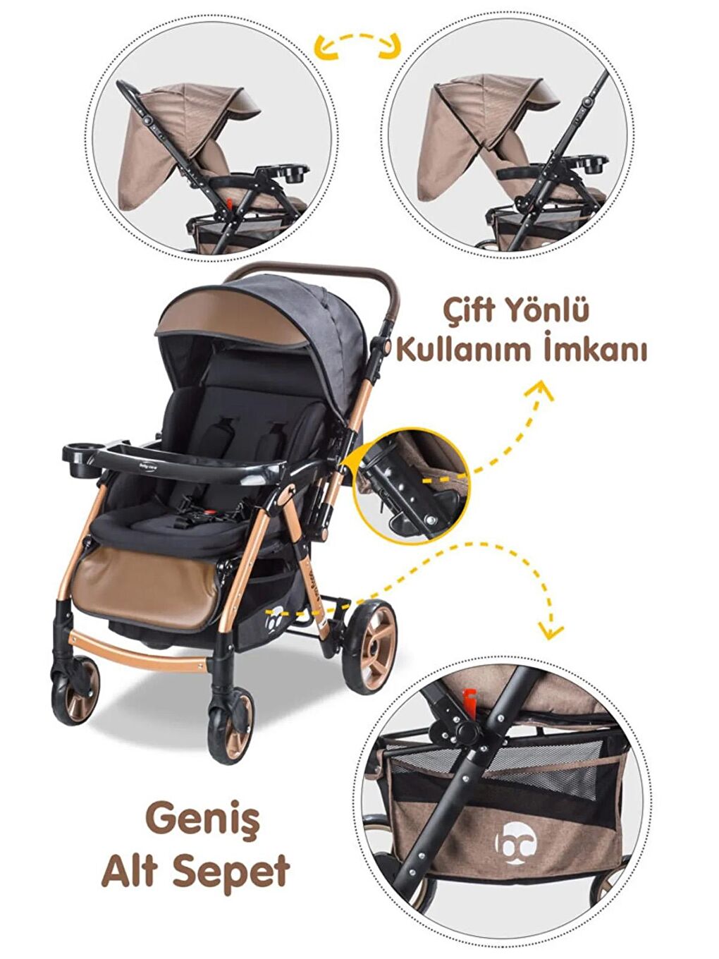 Babycare Altın Combo Maxi Pro Çift Yönlü Bebek Arabası Gold - 1