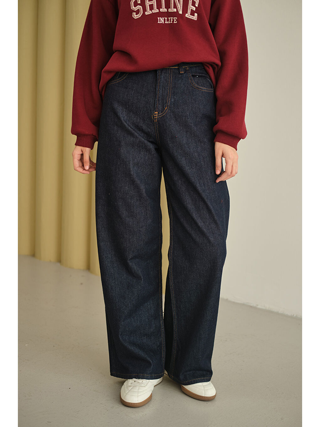 Kadın Bol Paça Palazzo Pantolon Lacivert-4