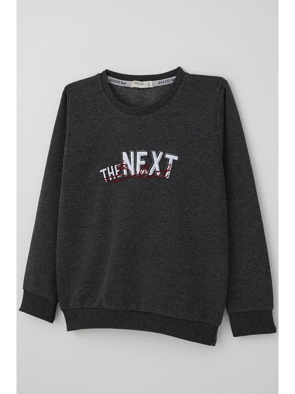 Erkek Çocuk Sweatshirt Yazı Nakış Baskılı Koyu Gri Melanj (5-10 Yaş)-2
