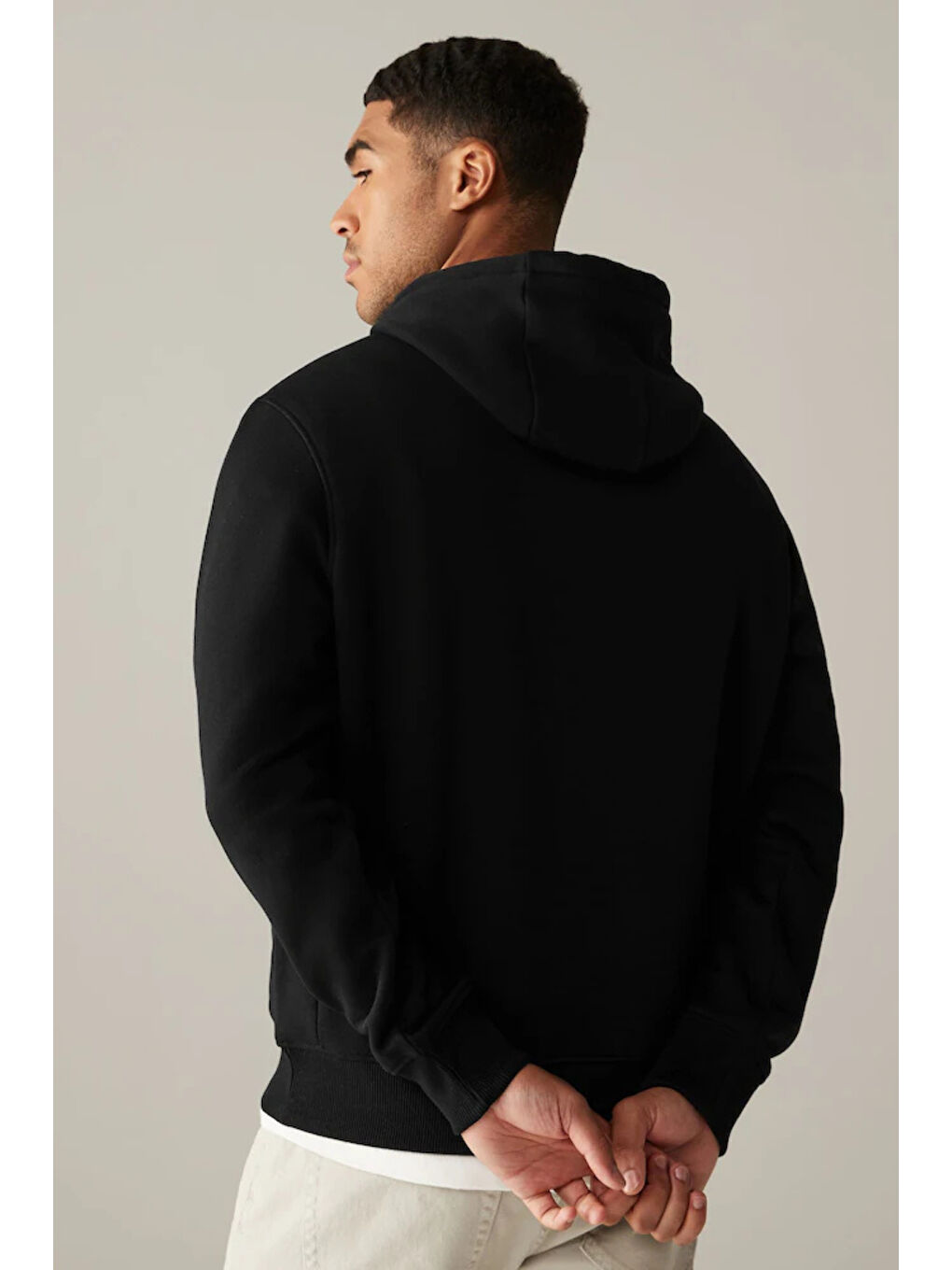 Siyah Kapüşonlu Standart Kalıp İçi Polarlı 3 İplik Erkek Hoodie spr25sw55-1