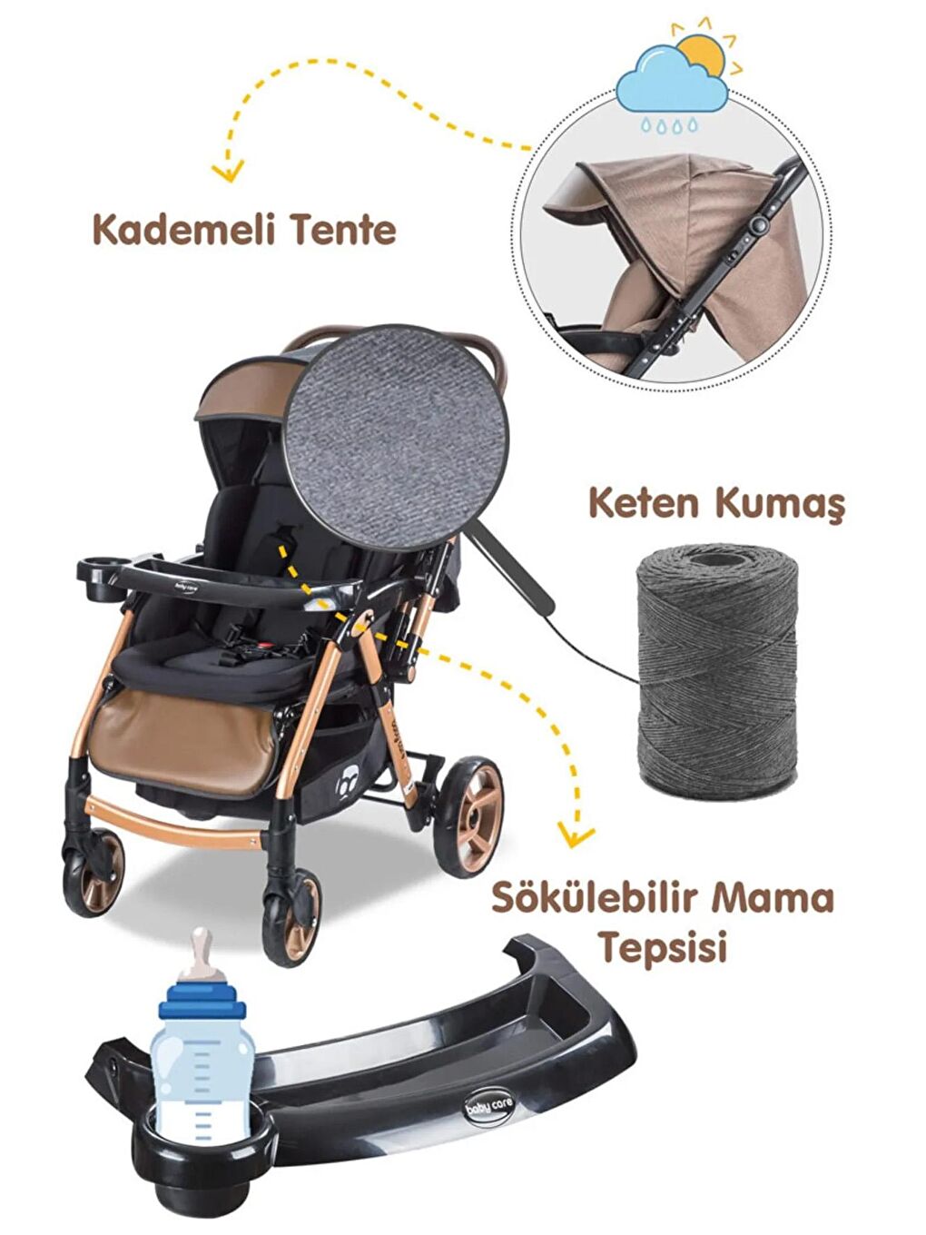 Babycare Altın Combo Maxi Pro Çift Yönlü Bebek Arabası Gold - 3