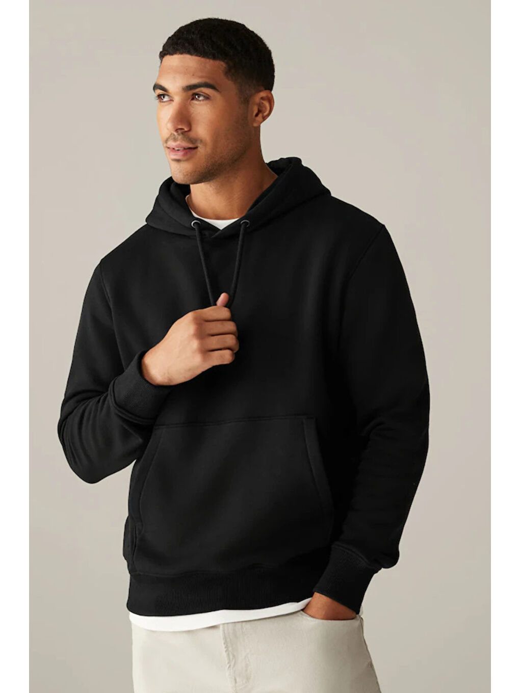 Siyah Kapüşonlu Standart Kalıp İçi Polarlı 3 İplik Erkek Hoodie spr25sw55-2