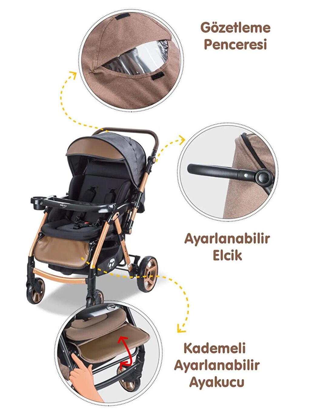 Babycare Altın Combo Maxi Pro Çift Yönlü Bebek Arabası Gold - 2