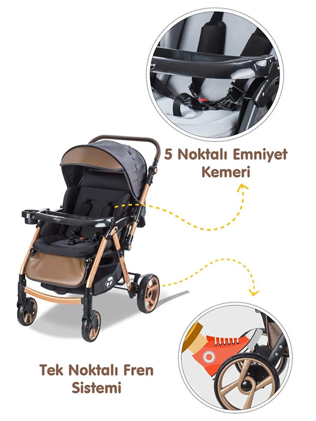 Babycare Altın Combo Maxi Pro Çift Yönlü Bebek Arabası Gold - 4