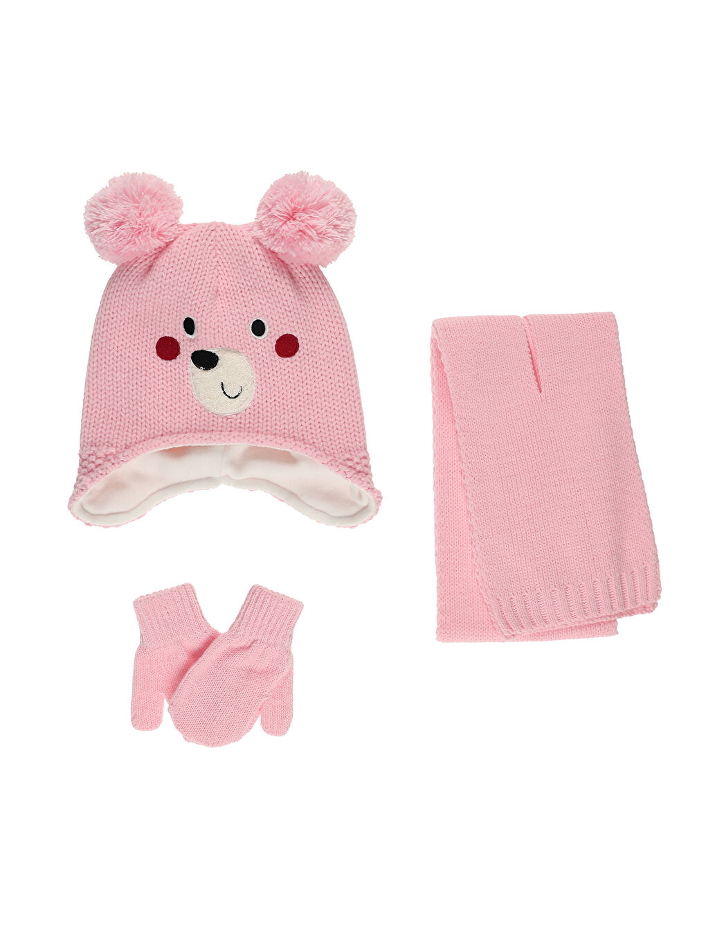 Panço Pembe Kız Çocuk Atkı Bere Set