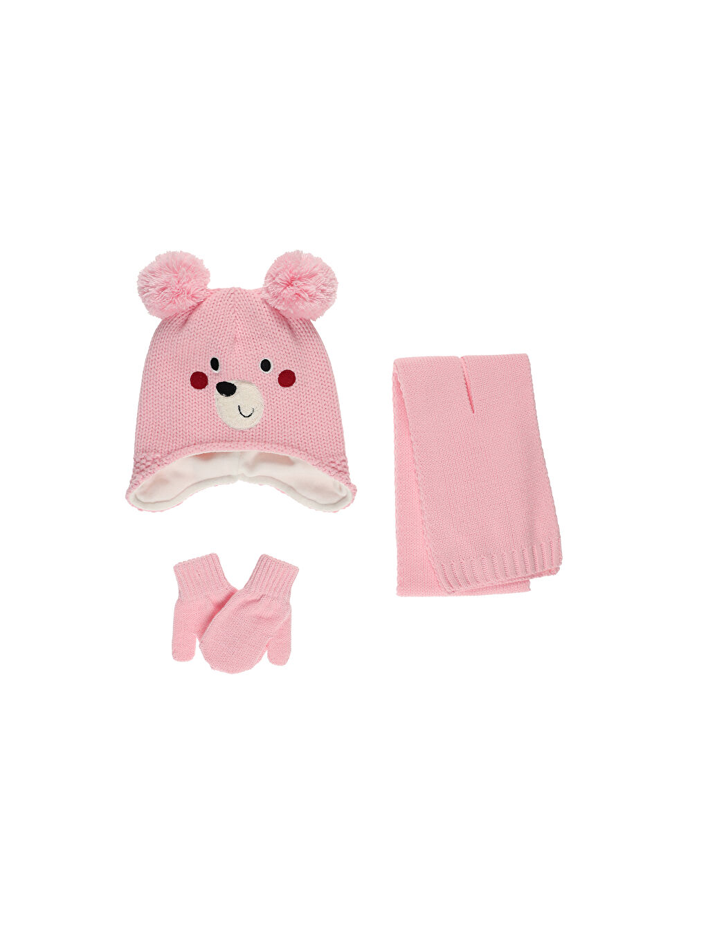 Panço Pembe Kız Çocuk Atkı Bere Set - 1