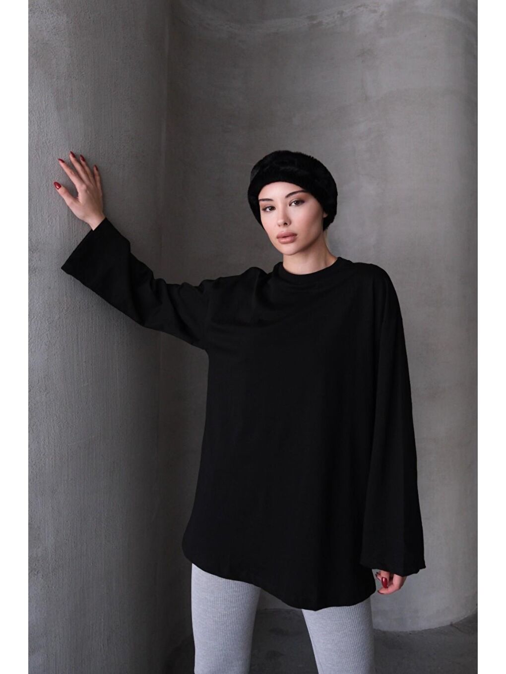 Geniş Kol Oversize 2'Li Paket T-Shirt 964 Siyah/Ekru-3