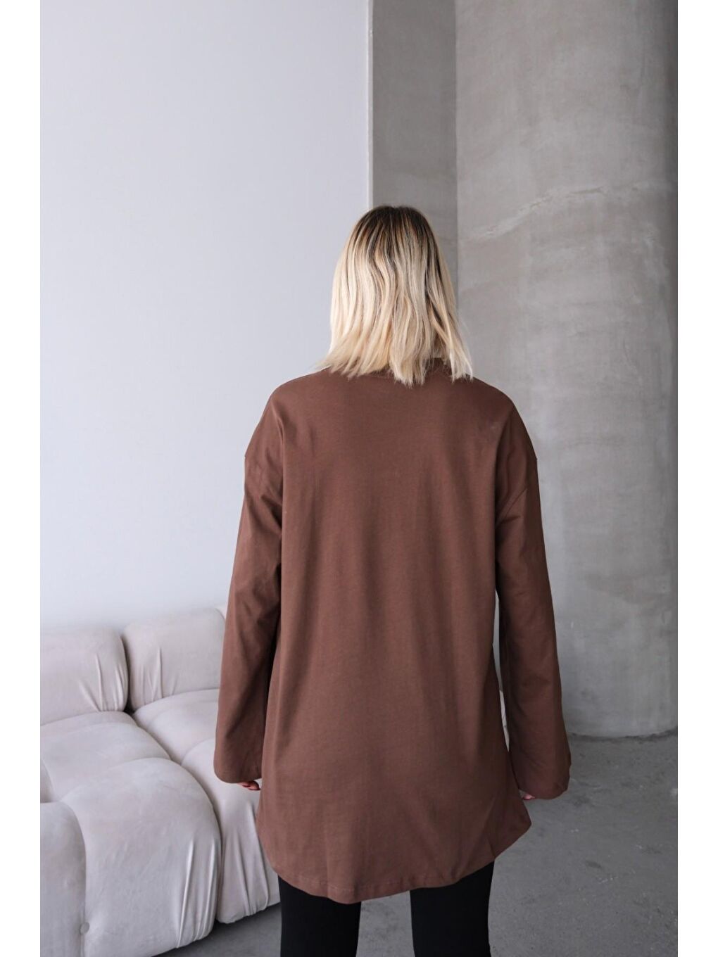 Gri Geniş Kol Oversize 2'Li Paket T-Shirt 964 Füme/Kahverengi-7