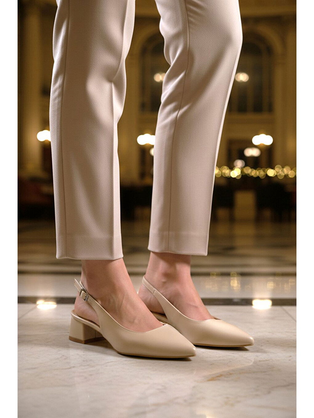 Bej Kadın Topuklu Abiye Ayakkabı 323101 Z-2