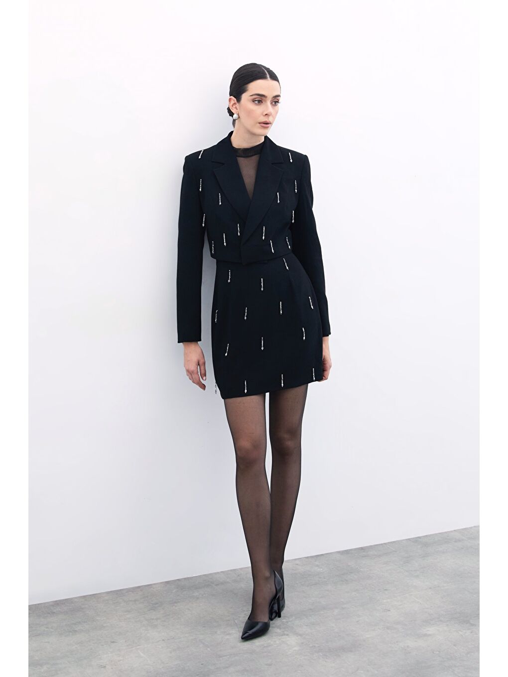 Taşlı Kısa Etek - Siyah-2