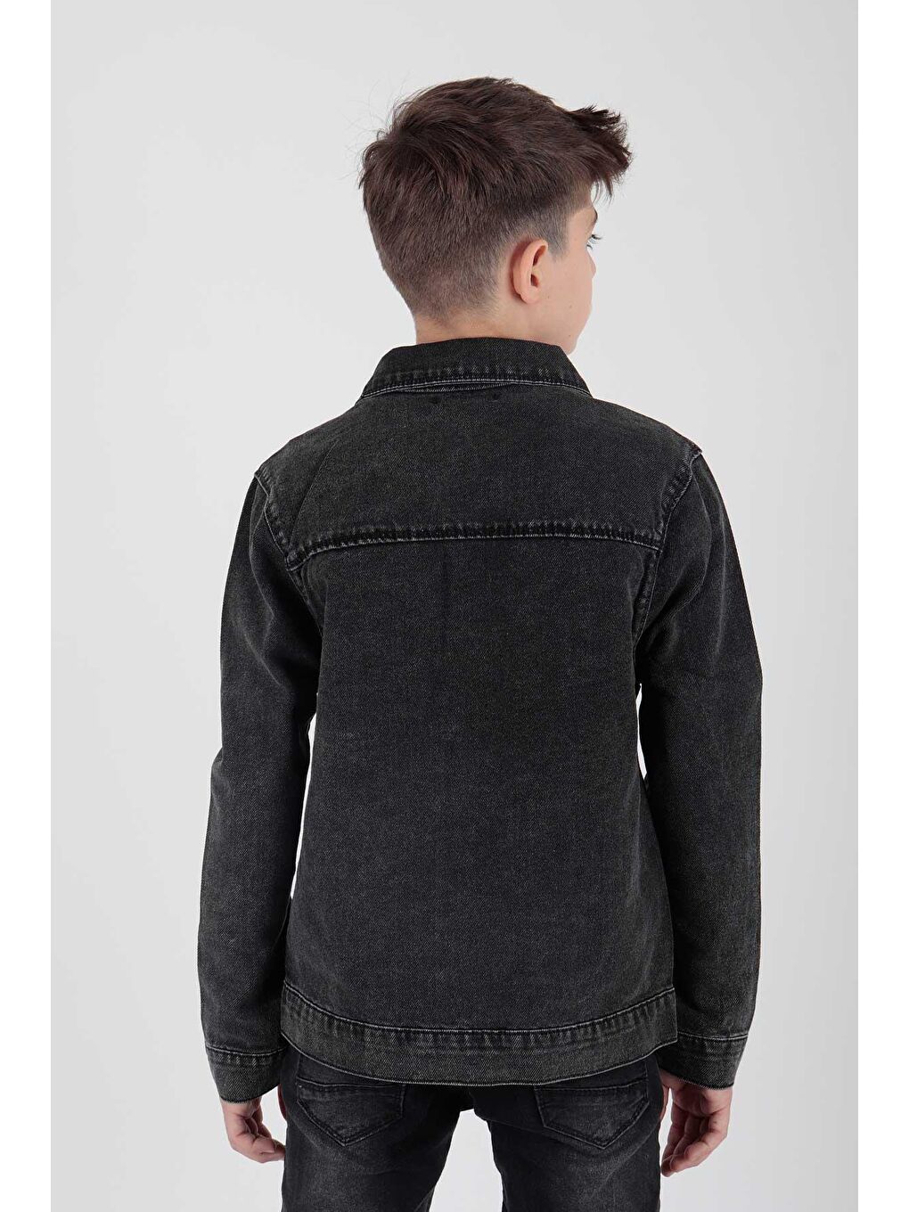 Siyah Erkek Çocuk Pamuklu Jean Ceket Günlük Modaya Uygun-6