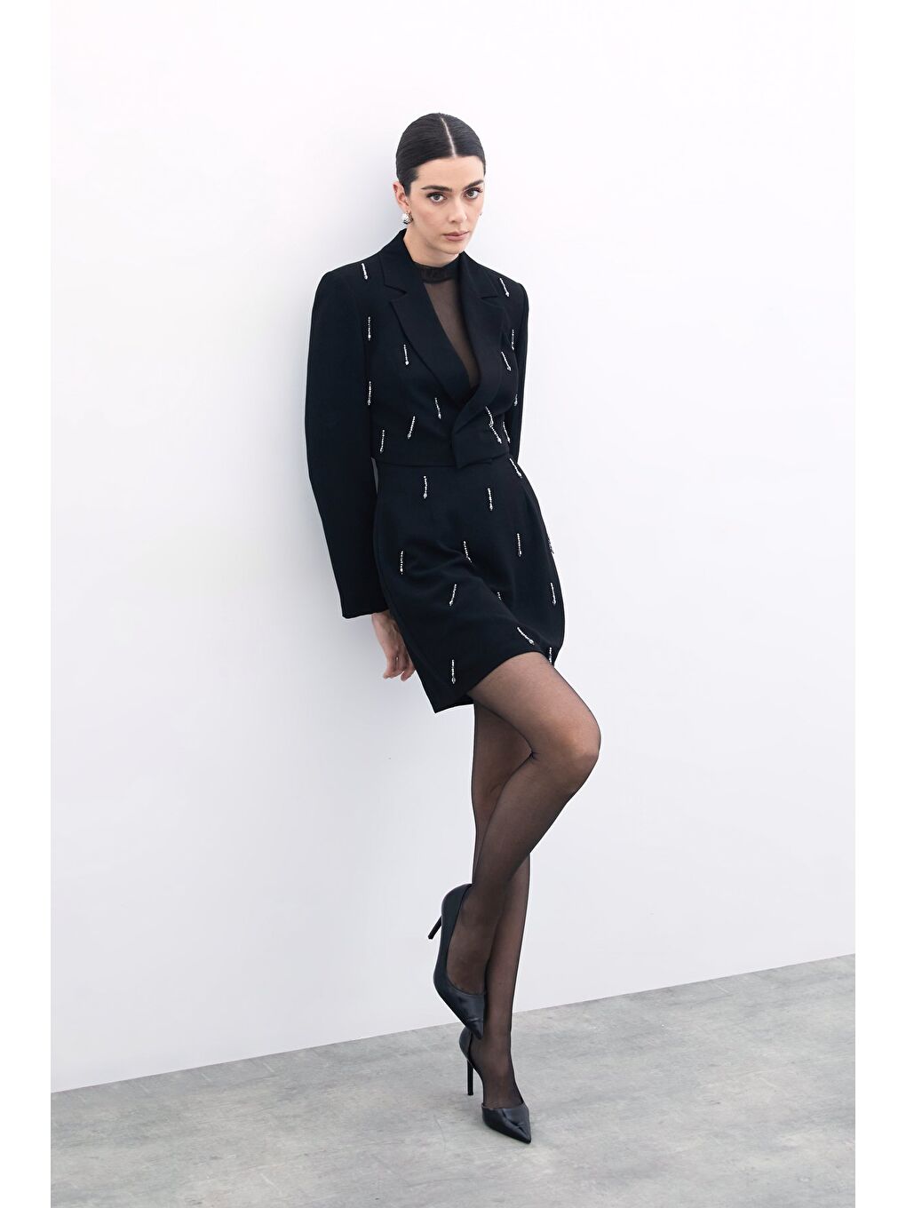 Taşlı Kısa Etek - Siyah-3