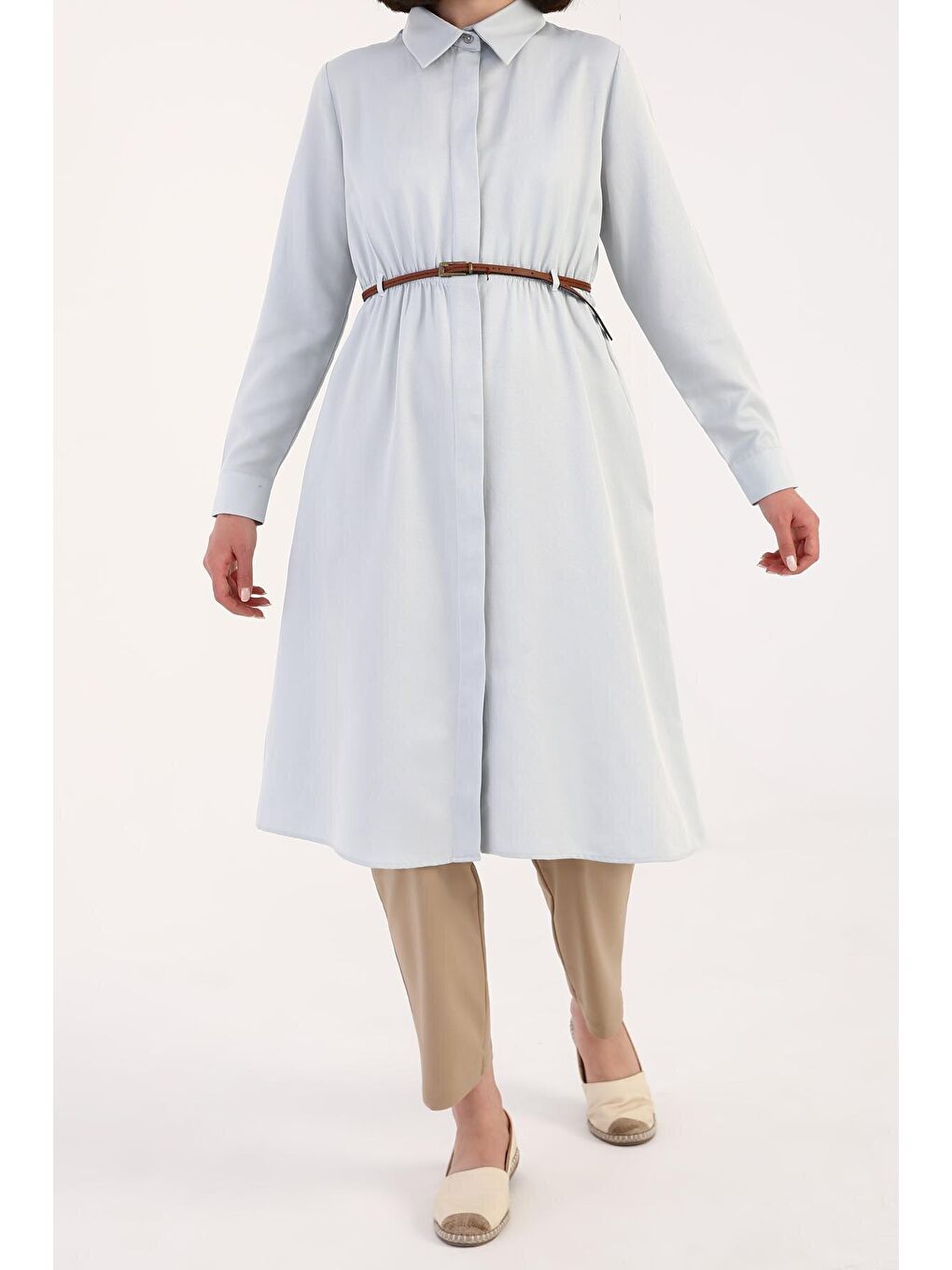 Açık Mavi Kemerli Gömlek Tunik