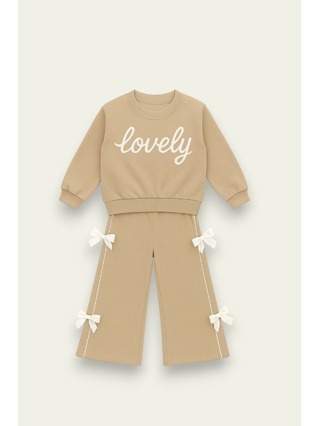 Bej Kız Çocuk Lovely Yazılı Fiyonk Detaylı Okul Eşofman Takımı 2-10 Yaş 12067