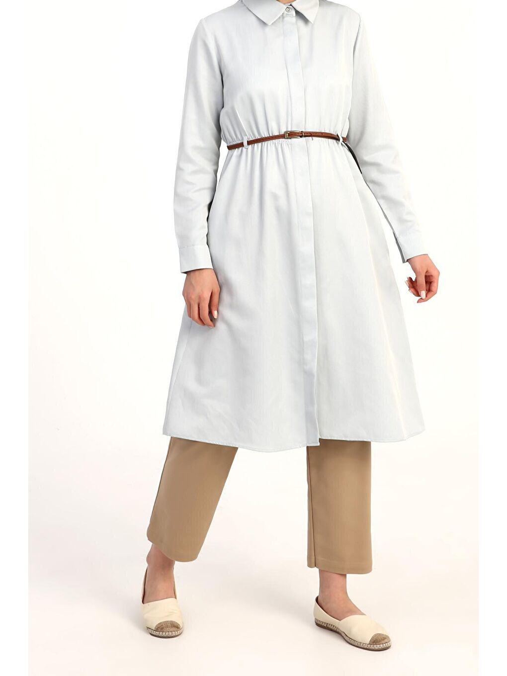 Açık Mavi Kemerli Gömlek Tunik-1