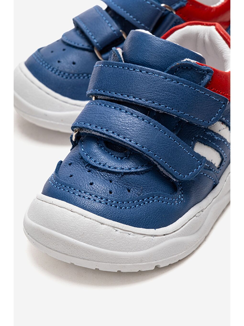 Mavi Unisex Bebek Jean Krem Hakiki Deri Günlük İlk Adım Ayakkabı-1