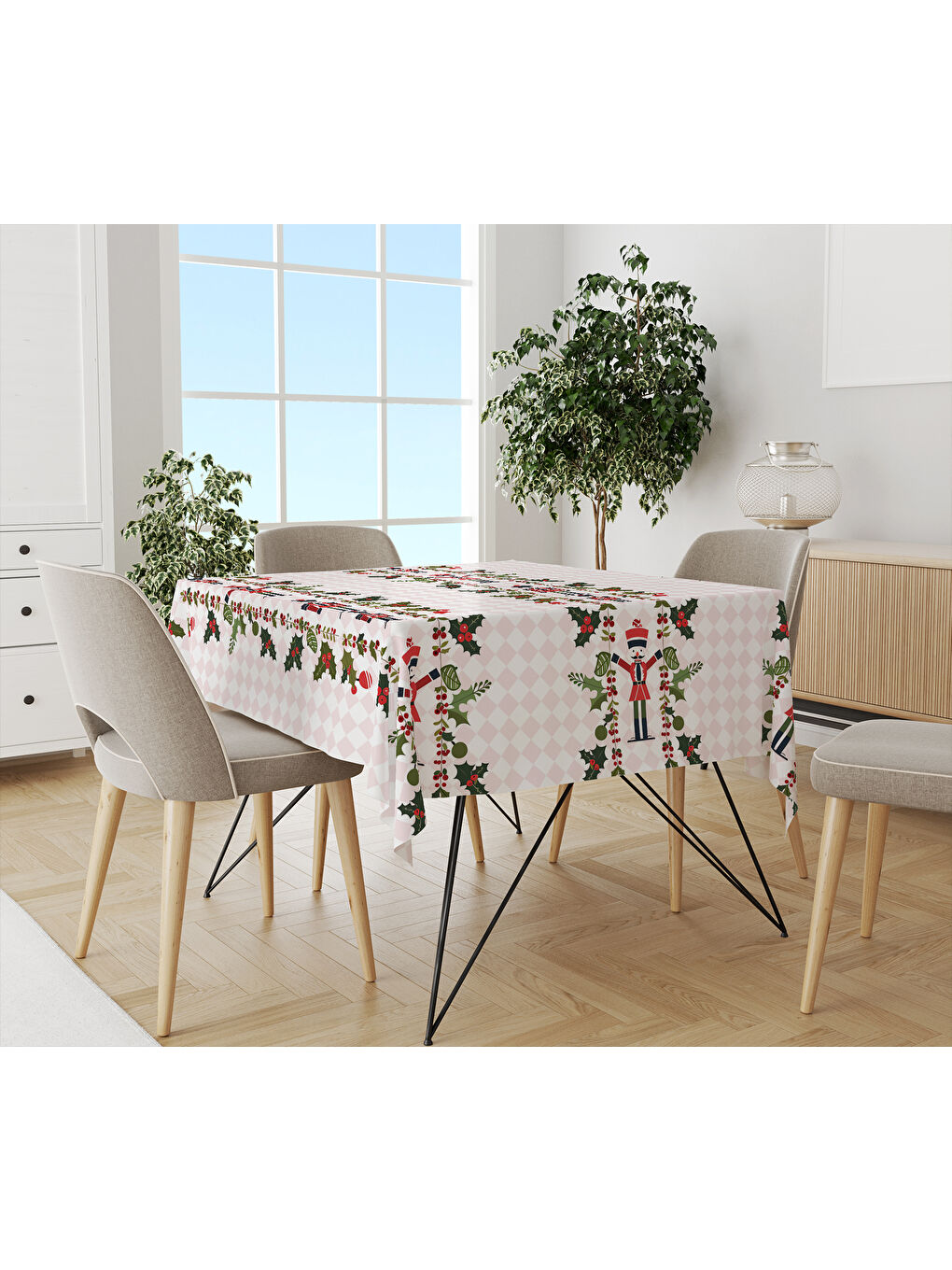 Karışık Yılbaşı Temalı Kokina Desenli Dijital Baskılı Masa Örtüsü